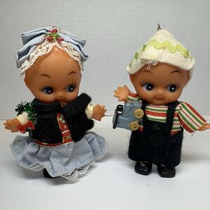 Vintage Set Of 2 Matching Boy & Girl Kewpie Vinyl Hanging Doll Ornaments